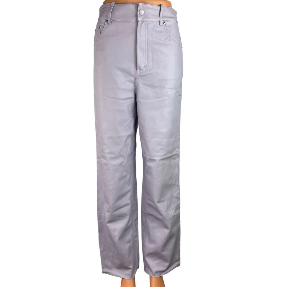 Zara Lilac Purple Wide Straight Leg Baggy Leather Pockets Casual Ankle Pants S